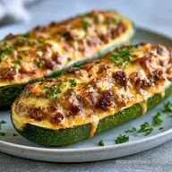 Cheesy Baked Zucchini Boats with Beef