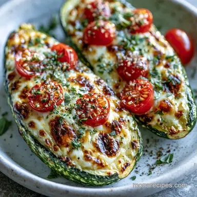 Zucchini Boats with Tomato Mozzarella Recipe Card