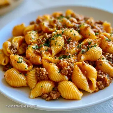 One-Pot Creamy Beef and Shells Recipe Card