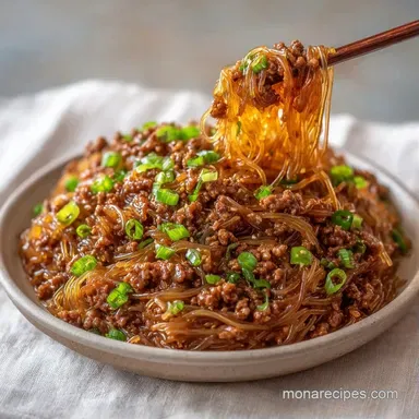Ground Beef Rice Noodles in 25 Minutes Recipe Card