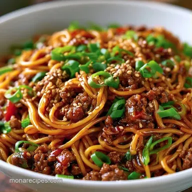 Sesame Ground Beef Noodles in 11 Minutes Recipe Card