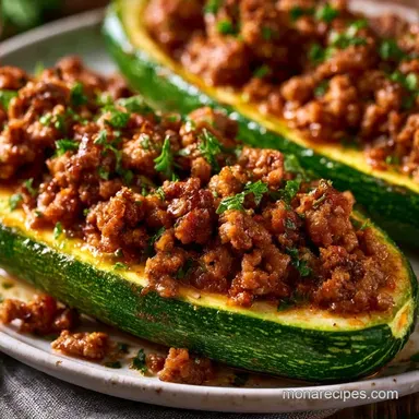 Spicy Garlic Zucchini Boats with Beef