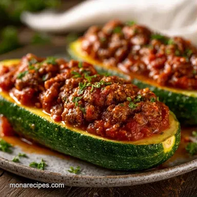 Stuffed Zucchini Boats with Ground Beef Recipe Card