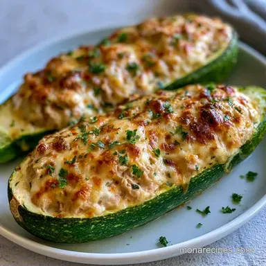 Tuna Melt Zucchini Boats for 4 Servings Recipe Card