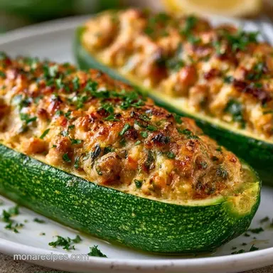 Turkey Sausage Zucchini Boats Meal Prep Recipe Card