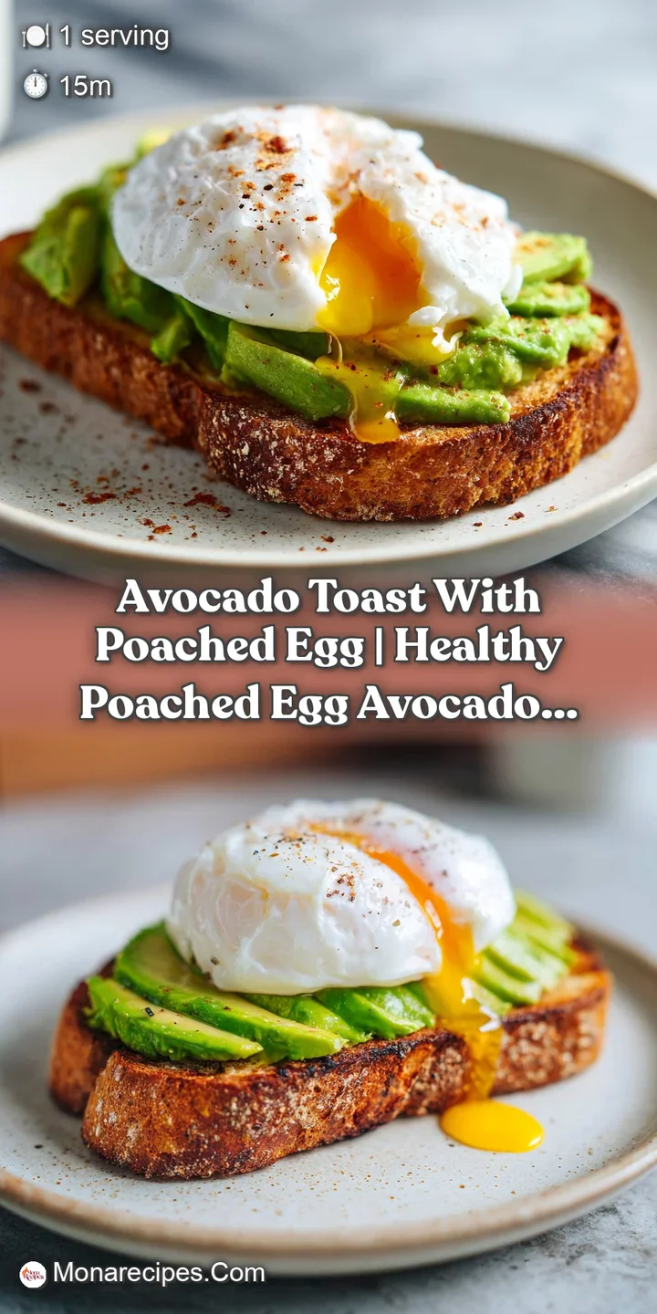Macro shot of a runny golden egg yolk dripping over smashed avocado on a piece of rustic, golden-brown toasted bread.