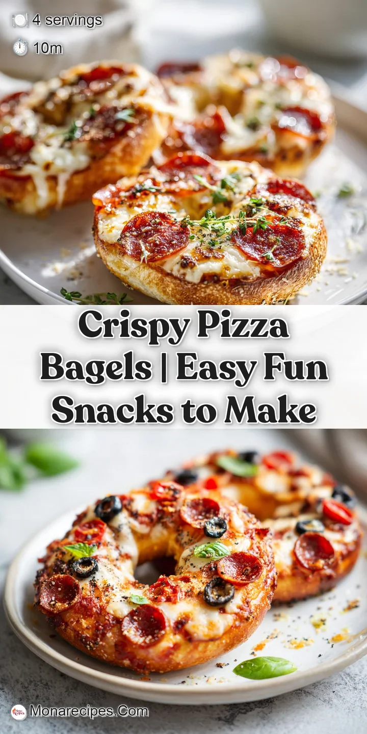 A close-up of a perfectly baked pizza bagel, showing the gooey, golden cheese and rich tomato topping.