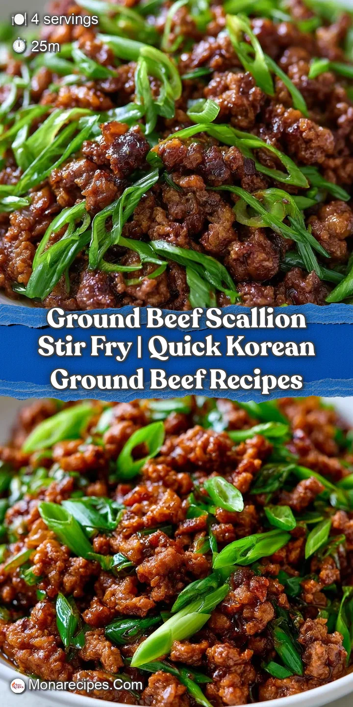 Macro shot of juicy, caramelized beef crumbles coated in a glossy dark glaze with crisp, bright green scallions.
