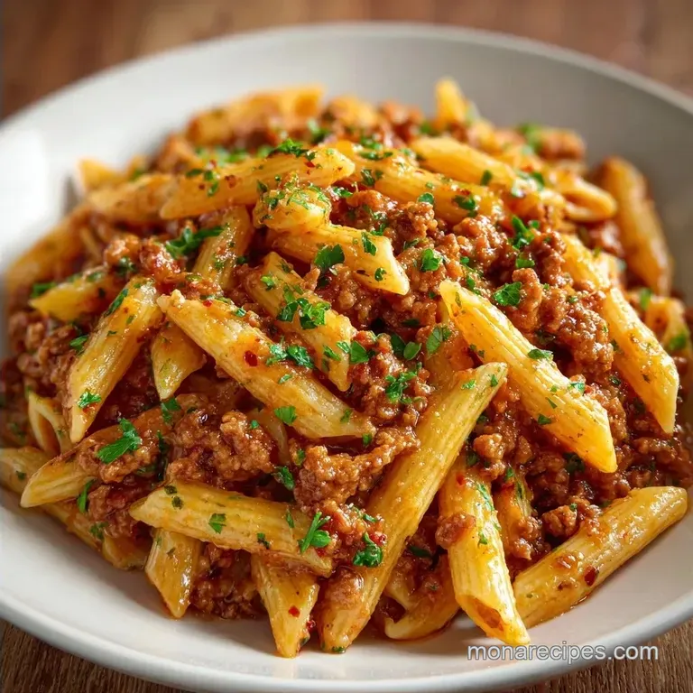 20 Minute Ground Beef Dinner: Creamy Garlic Pasta