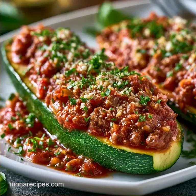Baked Marinara Zucchini Boats with Ground Beef