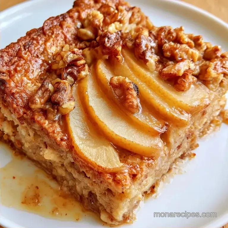 Baked Oatmeal with Pears with Toasty Walnuts