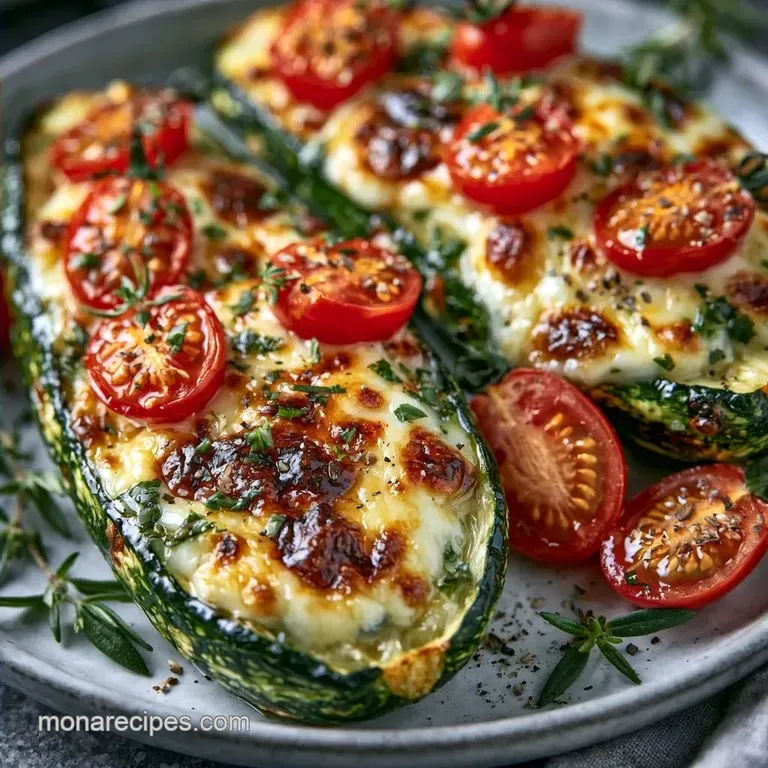 Cheesy Tomato Mozzarella Zucchini Boats