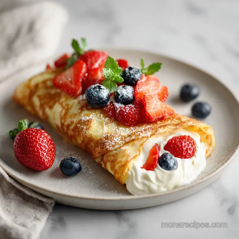 Lightly browned crepe elegantly folded, revealing a luscious, soft cream cheese filling.
