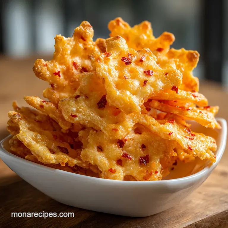 A neat stack of square golden crackers next to a bowl of creamy dip and fresh parsley on a white marble slab.
