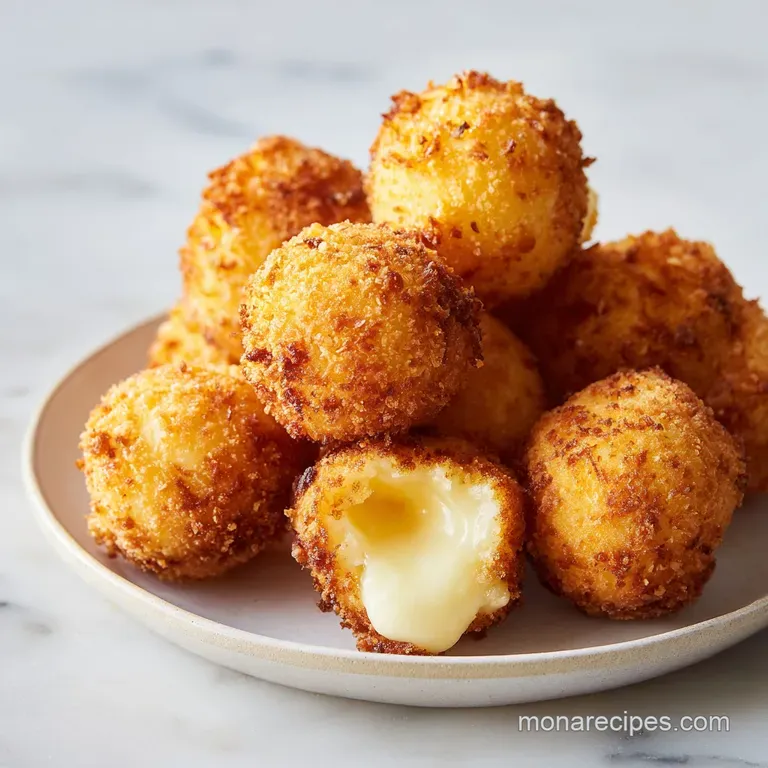 Three crispy golden rice balls arranged on a dark slate board with swirls of tomato coulis and fresh microgreens.