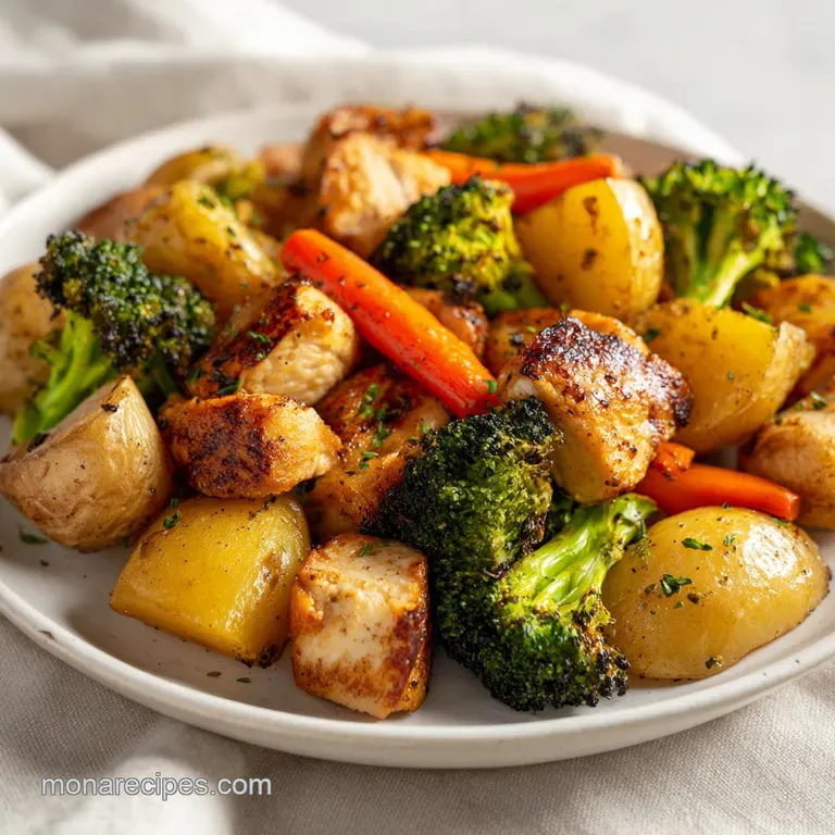 Elegant plate featuring a glazed chicken breast alongside caramelized carrots and fluffy roasted potato wedges.