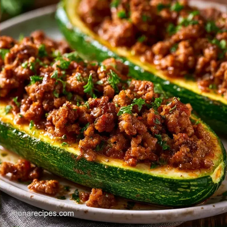 Spicy Garlic Zucchini Boats with Ground Beef